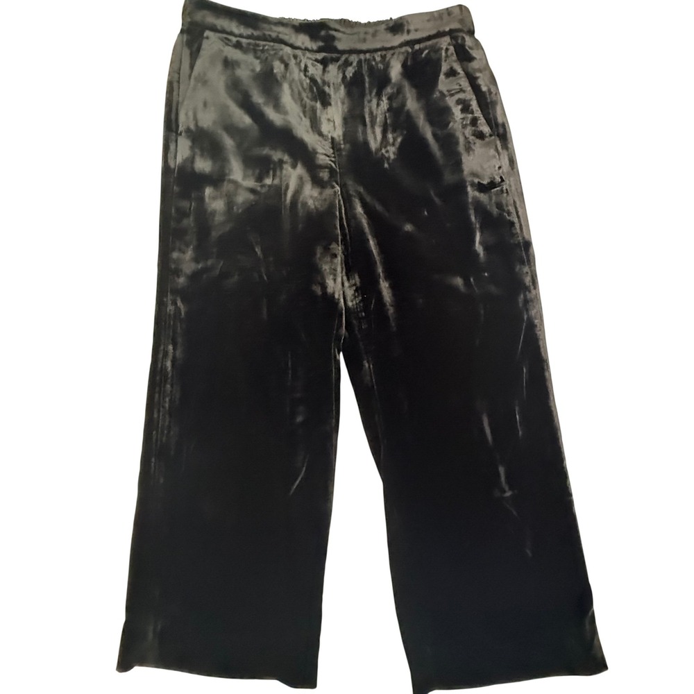 J Crew Womens Velvet Wide Leg Pants Black Size 16T Holiday Luxe Evening Trouser